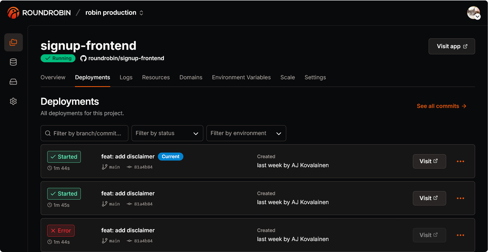 Screenshot of the app